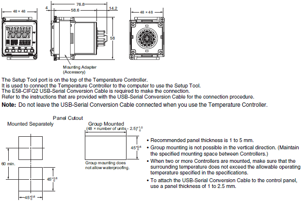 E5CC-800, E5CC-U-800 Dimensions 3 