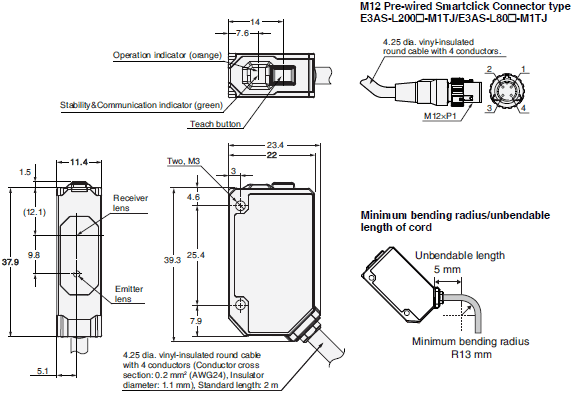 E3AS-HL / F / L Series Dimensions 12 